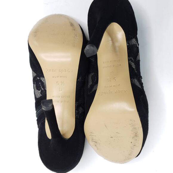 Kate Spade Florentina Lace Peep Toe Bootie Black Italy Suede Women 5.5 - Picture 9 of 9